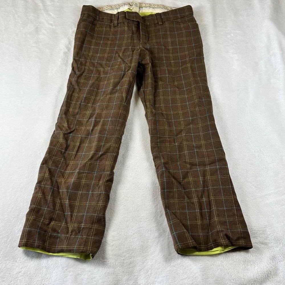 Abercrombie & Fitch brown teal plaid 100% wool capri slack pants y2k officesiren - Picture 4 of 6